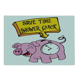 Ambesonne Funny Cutting Board, Piggy Bank Ticking Clock Save Time Quick Lettering Morning Routine Fun Theme, Decorative Tempered Glass Cutting and Serving Board, Large Size, Pink and Yellow