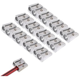 Metal Pencil Sharpeners Silver Double Hole Alloy Manual Pocket Pencil Sharpeners, 24Pcs Metal Pencil Sharpener with 2 Holes, Manual Twin Metal Dual Pencil Sharpeners Double Holes Pencil Sharpeners