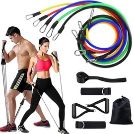 Set de Bandas de Resistencia para Yoga 11PCS, Ligas Elásticas Multifuncionales con Asas, Correas para Tobillo, Anclaje de Puerta y Bolsa para Ejercici