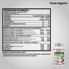 Arginina Gold Purely Organics 90 Cápsulas Sin Sabor