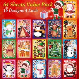 Aowplc Christmas Stickers 64 Sheets Make Your Own Christmas Characters Stickers for Kids Christmas Party Favors Crafts Activities Supplies