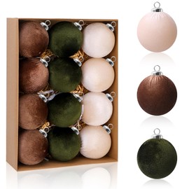 12 Pcs Velvet Ornaments for Christmas Tree,3.15inch Christmas Ball Ornaments,Christmas Tree Ornament Velvet Balls,Neutral Christmas Ball Ornament, Xmas Decorative Hanging Ornament (Classic Color)