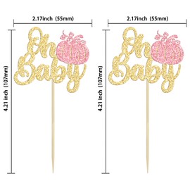 24 piezas de decoración para cupcakes de calabaza con purpurina, calabaza, baby shower, decoración de pasteles para otoño, diseño de calabaza, baby shower, niños, niñas, suministros de fiesta de cumpleaños, color dorado