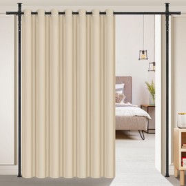 Room Divider Curtain and Rod Set - No Drilling Adjustable Wall Divider Rod & Soft Privacy Curtains for Room Divider, Portable Easy to Install Room Separations for Bedroom Living Room Blackout