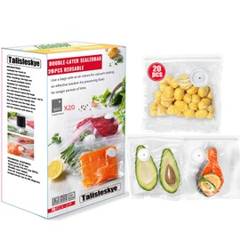 Vacuum sealer bags for food,reusable double zipper vacuum bag with air valve,suitable for sous vide cooking and microwave heating,dishwasher and freezer safe (13.4 * 11.8inch) 20pcs.