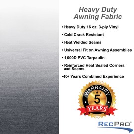 RecPro RV Awning Fabric Replacement | Universal Fit | 8-22ft Sizes | Heat Sealed Vinyl (17' - Actual Width 16' 1", Gray Fade)