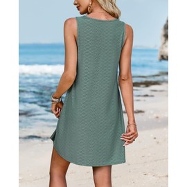 SimpleFun Sundresses for Women 2025 Beach Swim Boho Cover Up Sleeveless Above The Knee Dresses Hawaiian Sage L