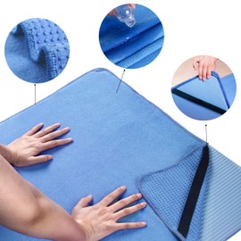 POLYTE - Toalla de microfibra para yoga caliente con agarre de silicona antideslizante y correas elásticas de ajuste seguro, 24 x 72 pulgadas (azul)