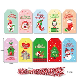 Christmas Tags 50 Pcs Set with String Cute Xmas Hanging Present Craft Labels Set 2