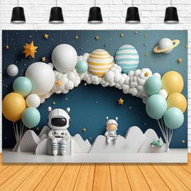 Astronaut Outer Space Theme Backdrop for Boy 1st Birthday Party Baby Shower Portrait Photo Background Studio Props (7x5ft)