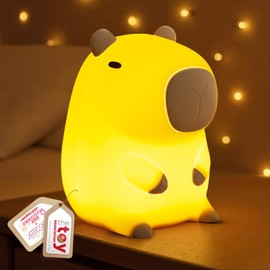 Mewaii Capybara Night Light for Kids - Soft Silicone Tap-Control Kids Night Light with 2 Brightness Levels & 20-Min Timer, Cute Cuddly Lamp for Nursery Bedroom Decor, Baby Gift (1200mAh Battery)​