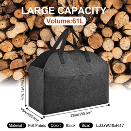 AROUVOG Firewood Carrier with Handles Freestanding Fireplace Log Holder Heavy Duty Flet Fabric Tote Bag for Travel Storage