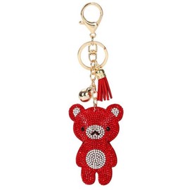 LUMIACTY Bear Key Chain Rhinestone Glitter Bag Charm, red