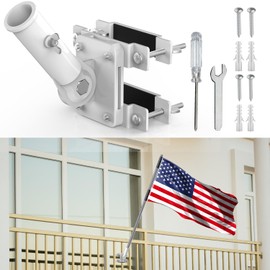 JUYEER No Drilling Flag Pole Holder for Railing, Flag Pole Mount Adjustable for Porch & Fence Rail, Apartment Balcony, Flag Pole Holder with Silicone Pads, Two Installation Methods for 1” Flagpole