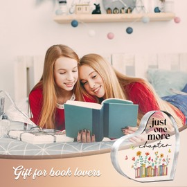 Glydein Book Lovers Gifts for Women, Just One More Chapter Acrylic Heart Plaque, Reading Gifts for Readers, Bookish Decor for Home Library Bedroom, Birthday Christmas Mother’s Day - 3.9x3.9x0.5 inch