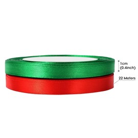 RHZXD 2 Rolls Christmas Ribbon, Red and Green Satin Ribbon, 22 Meters Long 10mm Wide Ribbon, Christmas Ribbon Fabric for Gift Wrapping, Wedding, Valentine, Christmas