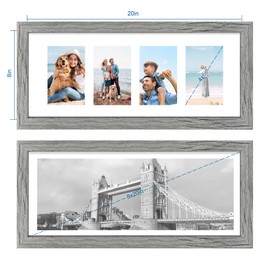 Hongkee 8x20 Picture Frame Set of 2, Rustic Gray Wood Frame with Tempered Glass Collage Frame, Display Pictures Four 4x6 With Mat or 8 x 20 Without Mat - Horizontal or Vertical Wall Mounting