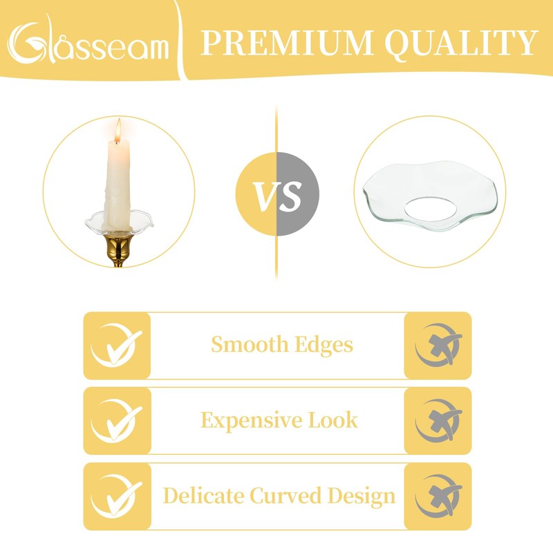Glasseam Glass Candle Drip Protectors, Set of 24 Clear Bobeches