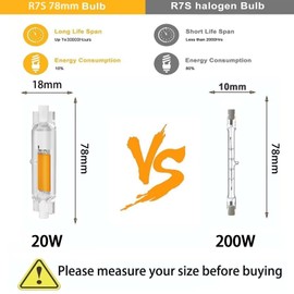 R7S LED 78 mm 20 W Dimmable, R7S LED 78 mm Dimmable Bulbs Replacement for 200 W Halogen Bulbs, Cool White 6000 K 2000 LM No Flickering, 360° Beam Angle Rod Bulb, Pack of 2