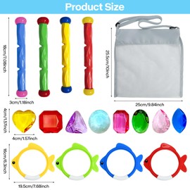 Pack of 17 Children's Pool Toy, Underwater Diving Toy Set with Diving Rods, Diving Rings, Diving Jewels Carry Bag, Diving Toy Children, Swimming Pool Toy for Boys Girls from 5-12 Years (B)