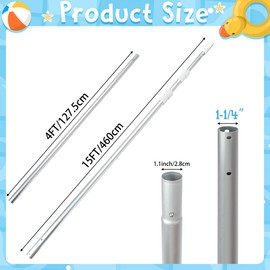 GQIRIL Swimming Pool Pole Telescopic - 15 FT Aluminum Pool Cleaning Pole, Heavy Duty Skimmer Telescoping Tool, Adjustable 3 Piece Extendable Cleaning Equipment for Skimmer Net Brush Vacuum Head Rake