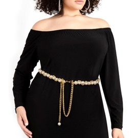 Plus Size Chain Belt for Women, Gold Color and Black Faux Pearl Waist Chains, Extra Long Body Chain, 59-78 Inch Adjustable Chunky Belt Chain (XXXL, White)