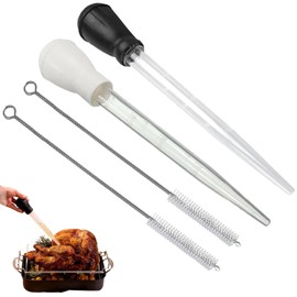4 Pcs Turkey Baster, Baster for Cooking, Turkey Baster Large, Chicken Basting Cooking Pipette, Food Syringe, Cooking Turkey Injector Long Turkey Baster for Oiling (2 Syringe, 2 Brush)