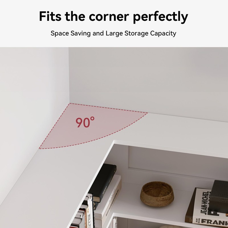 oneinmil Bookcase 6 Tiers with Baffles, Large Corner Bookshelf, 23.62"
