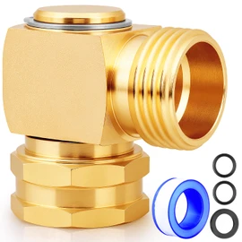 UNWAVER Garden Hose Swivel elbow Connector 90 Degree Solid Brass Pipe Fittings Hose Kink Protector 3/4" GHT RV Water Intake Hose Adapter (1PCS)