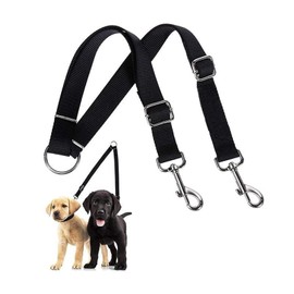 WENJION No Tangle Dog Leash Coupler,Adjustable Dual Dog Lead Splitter, Heavy-Duty Tangle-Free Trainer Leash for Walking 2 Dogs, Durable Double Pet Lead for Medium & Large Dogs (Black)