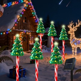 HuaMuDM Pack of 6 Solar Christmas Tree Garden Lights, Christmas Lights Solar for Outdoors, Solar Christmas Tree Lighting Garden, Solar Christmas Decoration Outdoor Candy Canes Christmas Tree