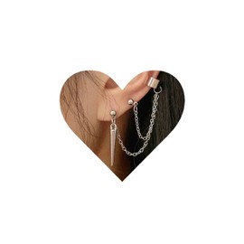 Yheakne Punk Hammer Stud Earrings Spike Climber Crawler Earrings Silver Spike Cartilage Chain Earrings Dangle Cuff Clip On Earrings Jewellery for Women and Girls, Alloy Steel Silver Crystal