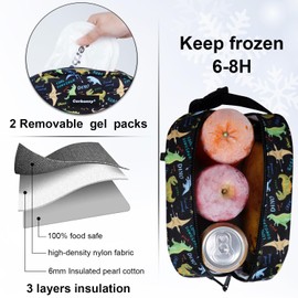 Cerbonny Small Cooler Bag Freezable Lunch Bag for Work School Travel,Small Lunch Bag,Small Insulated Bag for Kids/Adults,Freezer Lunch Bags,Mini Lunch Bag Fit for Yogurt,Suit for 3+(Black Dinosaur)