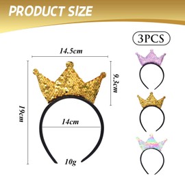 3 Stück Kronstirnband, Paillettenstirnband, Süßes Zeichentrickband, Mädchenstirnband, Party -Stirnband, Kleidungszubehör.