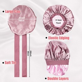 Silky Satin Bonnet for Sleeping,Double Layer Silk Hair Bonnet Women Large Wide Soft Band Sleep Cap for Curly Hair Braids