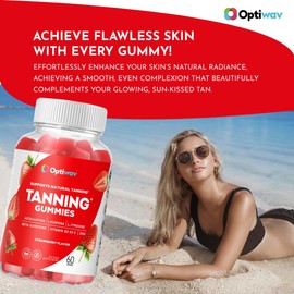 Optiwav Tanning Gummies for Women - Self Tan Supplement That Work Fast Without Sun - Daily Chews with Beta Carotene Astaxanthin Lycopene Vitamins for Skin Health Glow Up Sunless Tan - Vegan Sugar Free