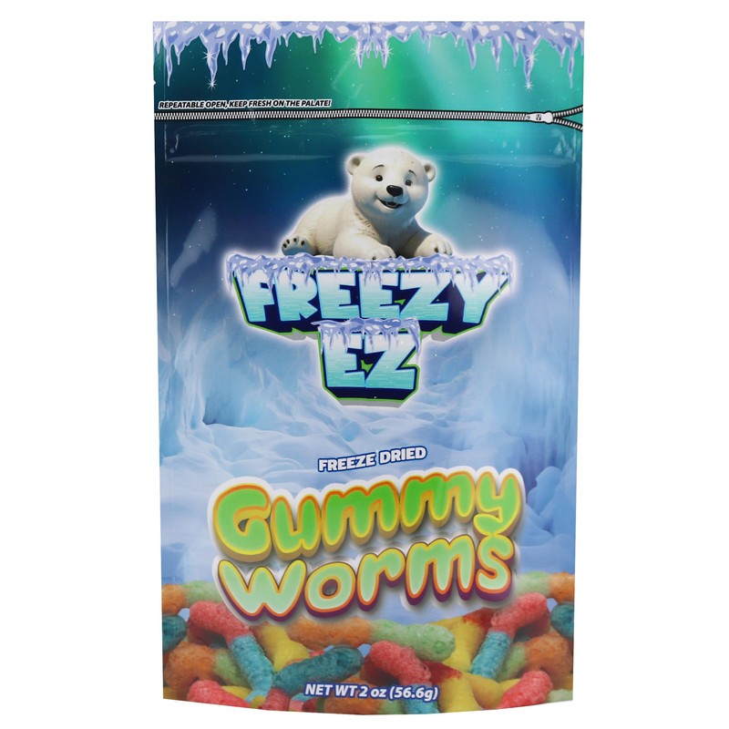 Freeze Dried Neon Gummy Worms, Crunchy Gummie Candy 2 oz