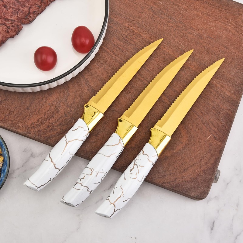 Kitchen Knife Set Non Stick Knives with Block, Serrated Steak