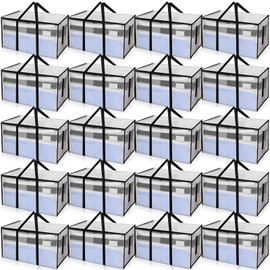 Wowangce 24 Pack Heavy Duty Moving Bags with Zippers and Handles Extra Large Storage Bags Space Saving Moving Boxes Collapsible College Packing Totes for Moving, Storage and Travel, 92L(Clear)