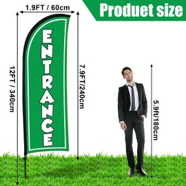 Buryeah Entrance Feather Flag 11 x 7. 9 ft Entrance Swooper Flag with Pole Kit and Ground Spike for Business Advertising Banner Sign for Outside (Green)