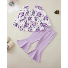 Little Girl Clothes 4t 5t Girl Clothes for Kids Cute Clothes Full Sleeve Cotton T Shirts Going Out Tops Purple Baby Long Pant 2 Piece Matching Outfits