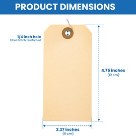 Perco Manila Shipping Tags #5 4 3/4" x 2 3/8" (12 x 6 cm) with Metal Wire Pack of 100