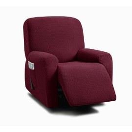 ULTICOR 4-Piece, 1 Seat Recliner Cover, Jacquared Stretch Reclining Chair Covers for 1 Cushion Reclining Sofa, Single Seat Recliner Couch Cover, Soft, Machine Washable (Style 3) (Red Burgundy)