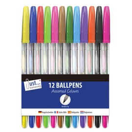 Just stationery 12 Multicoloured Ballpoint Pens, Assorted Colours, Count (Pack of 1)