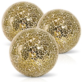 DomeStar 3PCS Decorative Balls, 4inch Mosaic Glass Orbs Centerpiece Balls Gold Orbs for Decorate Bowls Vases Tables Wedding Party