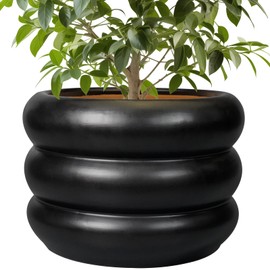 SQOWL 10 Inch Pot for Plants - Ceramic Planter for Indoor Plants Large Plant Pot with Drainage Hole Outdoor Flower Pot Decorative Round Planter for Porch House Decor Black