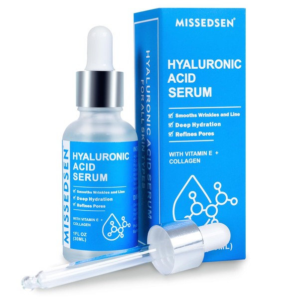 Hyaluronic Acid Serum with Collagen & Vitamin E,Deep Hydration, Smooths