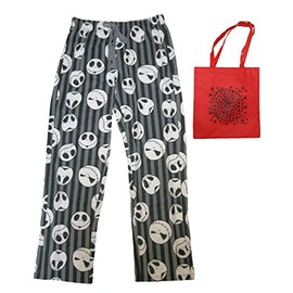 Jack Skellington Mens' Faces & Stripes Lounge Pants & Tote Gift Set (Small) Black/White