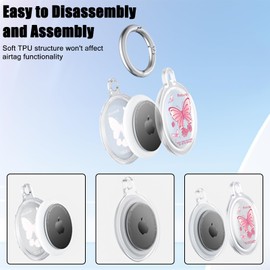 CameCosy for AirTags Case 2 Pack with Anti-Lost Keychain, Blue/Pink Butterfly Design TPU AirTags Key Ring Case Waterproof Shockproof Air Tag Item Finders for Pets,Key,Backpacks,Wallet