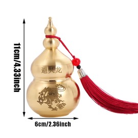 JZSMY Feng Shui Chinese Brass Hu Lou Pumpkin Statue Home Decoration Table Bookshelf Ornaments Lucky Guard Figure Happy Hu Lu Decoration Retro Wu Lou Lucky Amulet (Red)